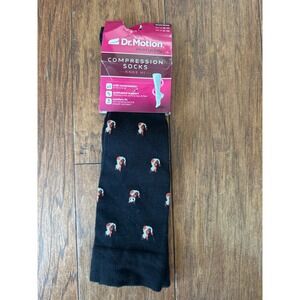 Dr Motion Womens Knee High Compression Socks Black Fox Pattern 8-15 mmHg NWT